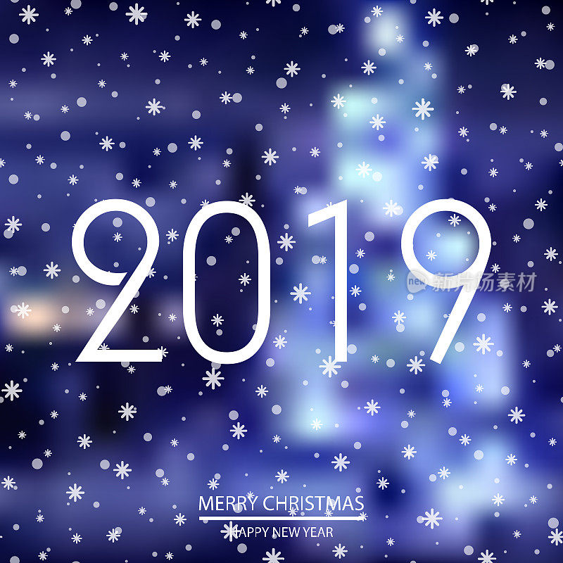 新年或圣诞快乐的背景与夜灯。2019. 向量